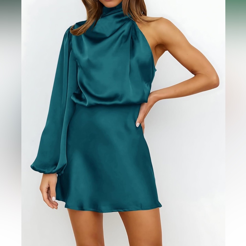 Elegant Teal One-Shoulder Dress